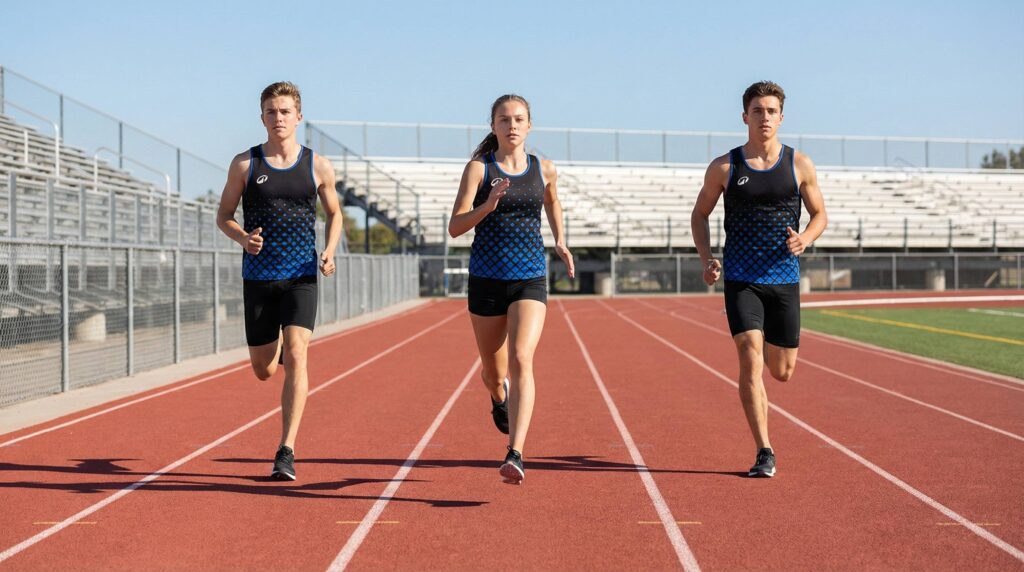 Athletics team wearing Decathlon MyClub custom running kits