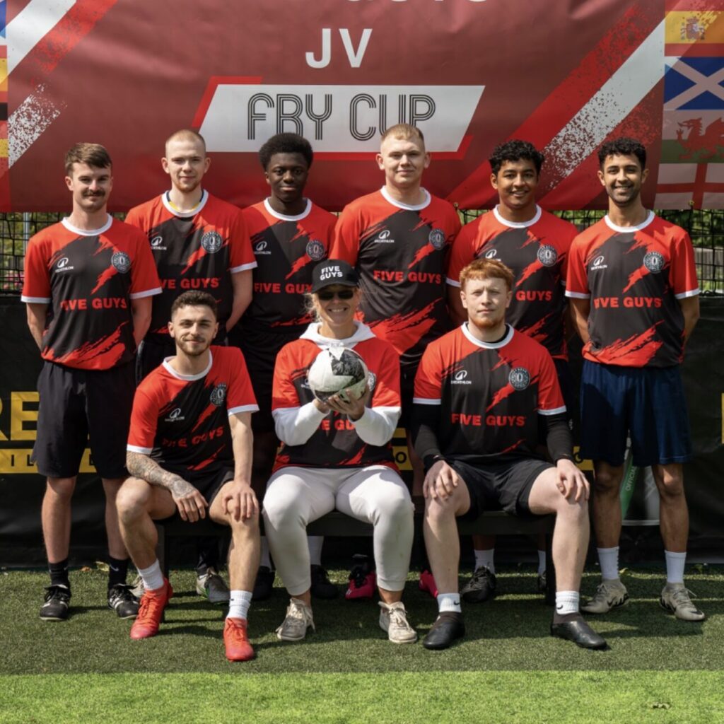 Red and black Decathlon custom football kit, worn by Le Bosh FC.