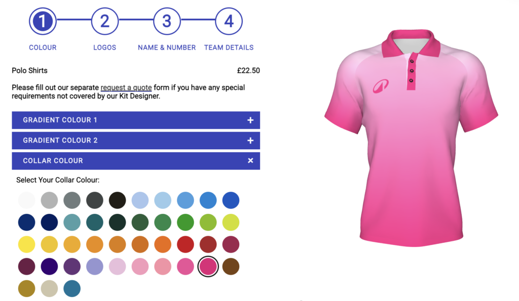 Pink cricket shirt mid-design in the Decathlon club kit designer.
