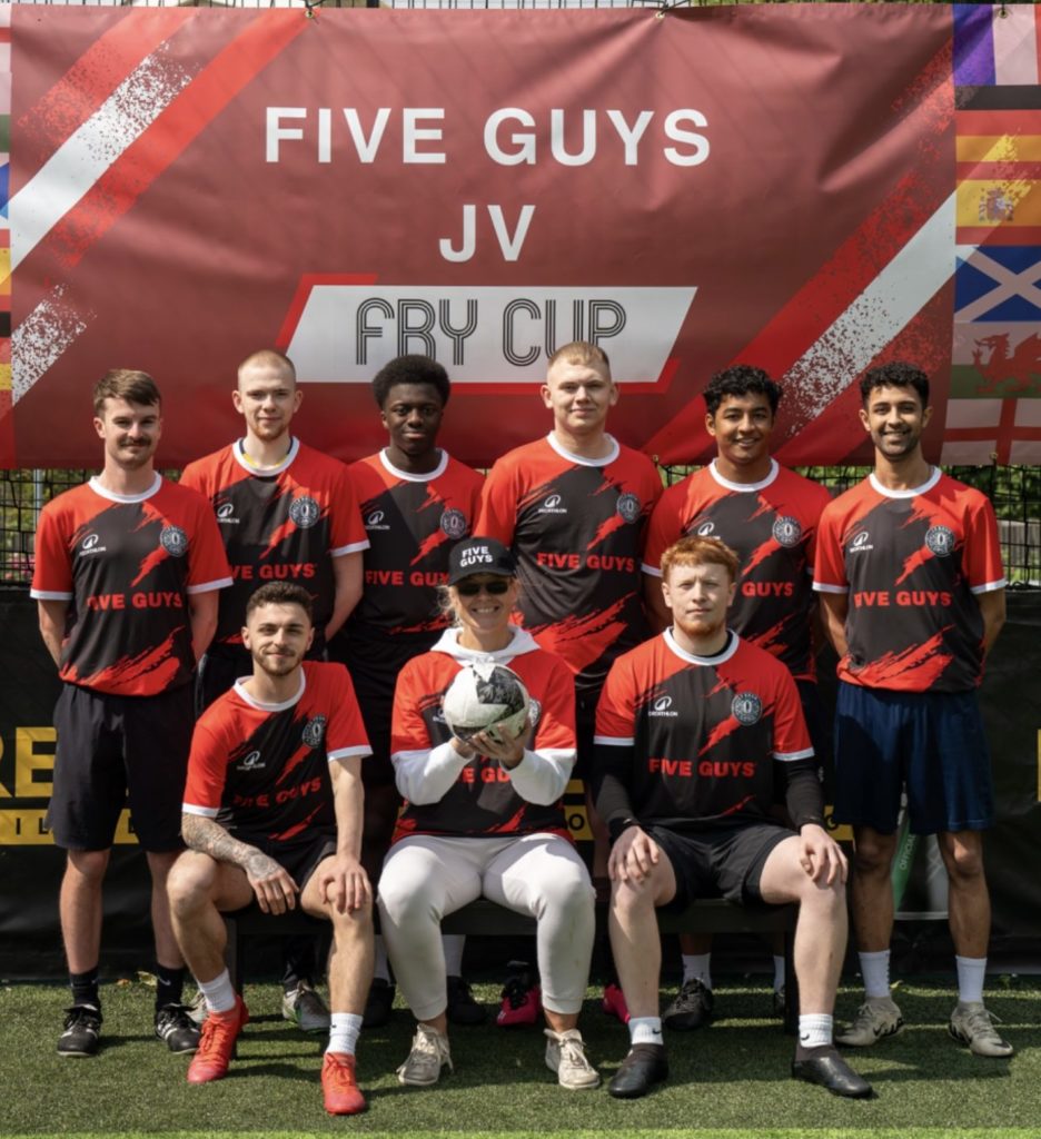 Red and black Decathlon custom football kit, worn by Le Bosh FC.